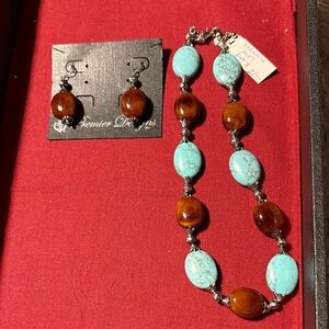 Premier Designs Turquoise and Brown Necklace Set